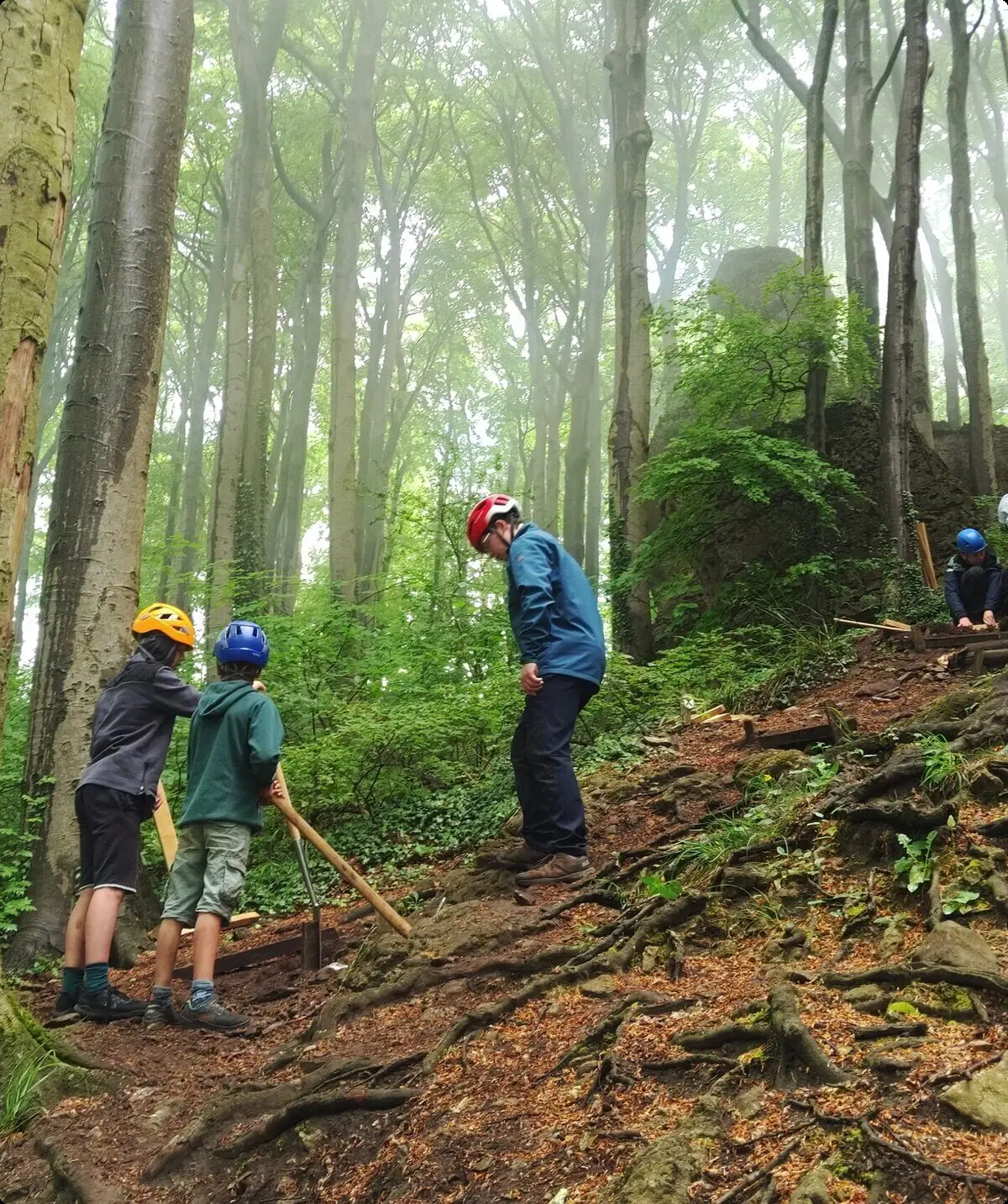 Jugendliche arbeiten an neuen Treppen | © Emil Bahmann/JDAV Nord