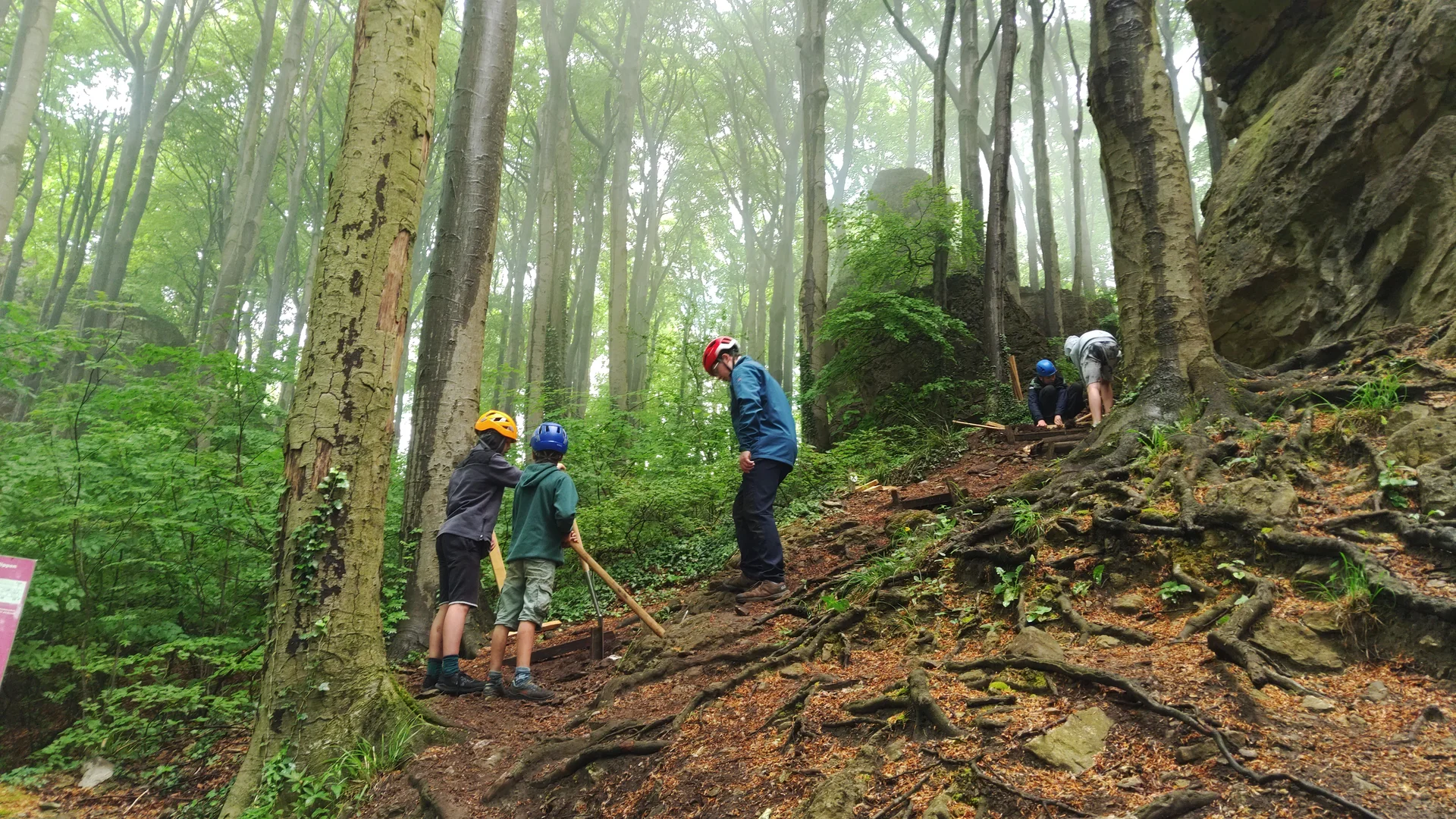 Jugendliche arbeiten an neuen Treppen | © Emil Bahmann/JDAV Nord